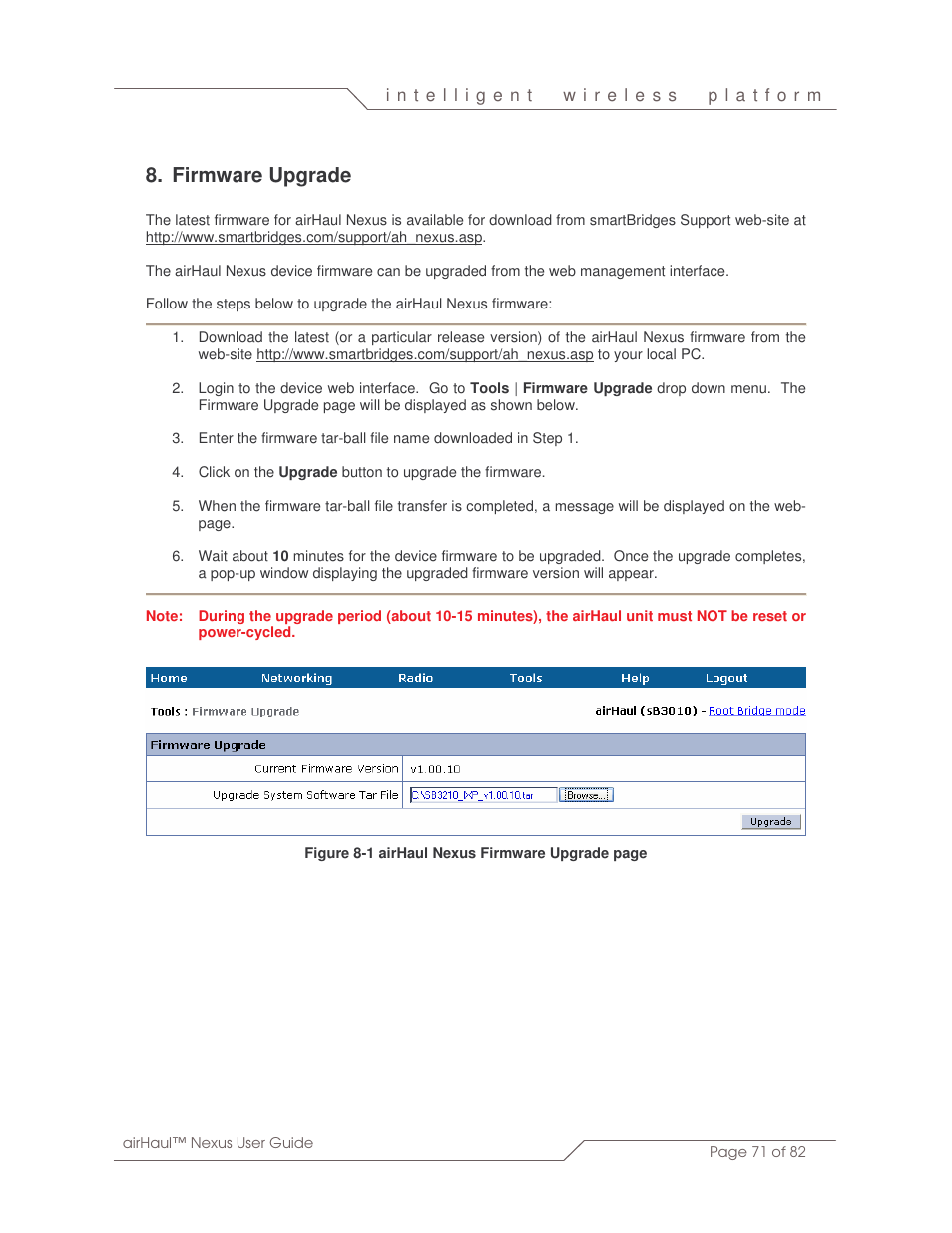 Firmware upgrade | SmartBridges sB3010 User Manual | Page 71 / 82