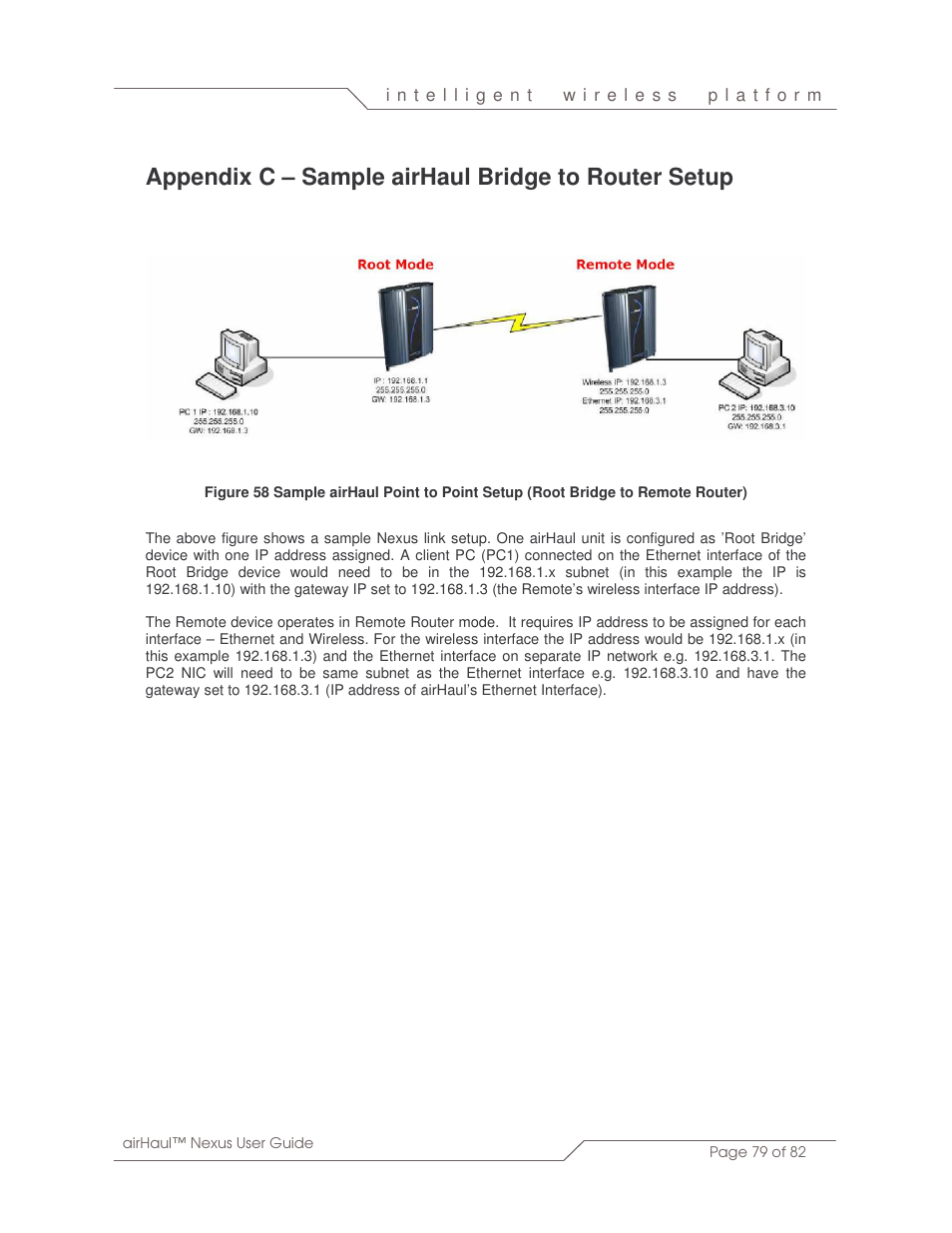 Appendix c – sample airhaul bridge to router setup | SmartBridges sB3010 User Manual | Page 79 / 82