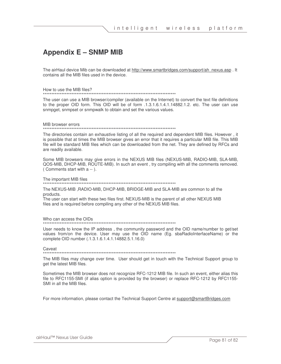 Appendix e – snmp mib | SmartBridges sB3010 User Manual | Page 81 / 82