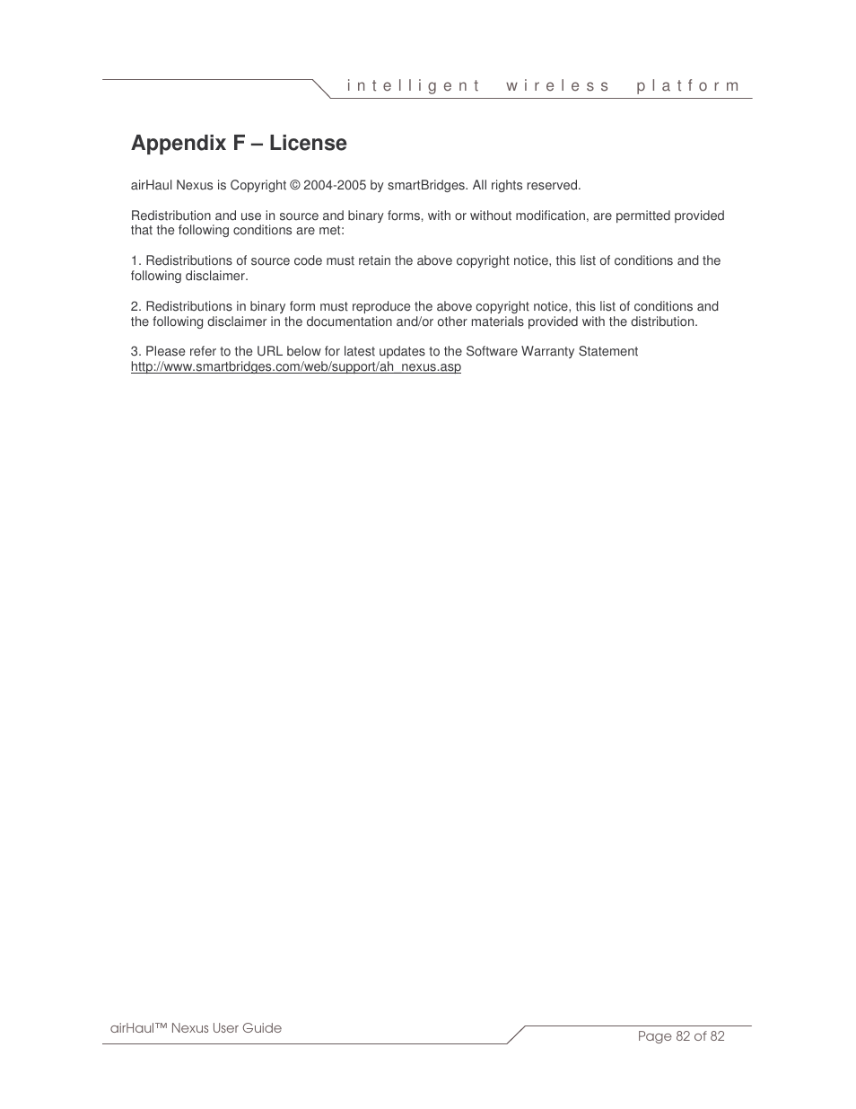 Appendix f – license | SmartBridges sB3010 User Manual | Page 82 / 82