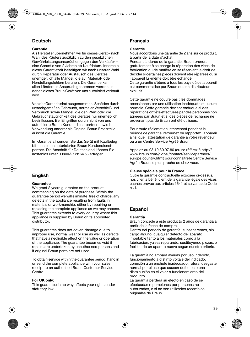 Braun MX 2000 User Manual | Page 39 / 44