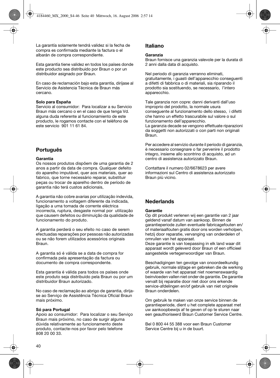 Braun MX 2000 User Manual | Page 40 / 44
