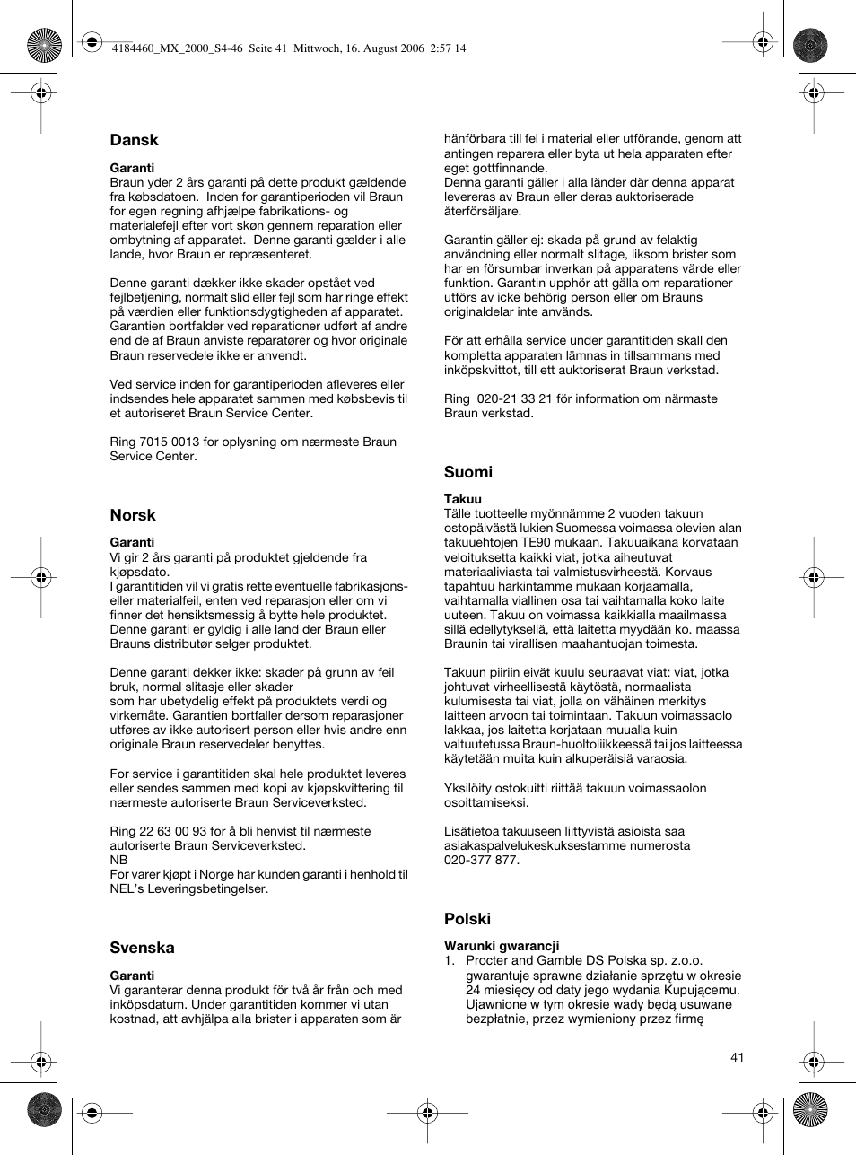 Braun MX 2000 User Manual | Page 41 / 44