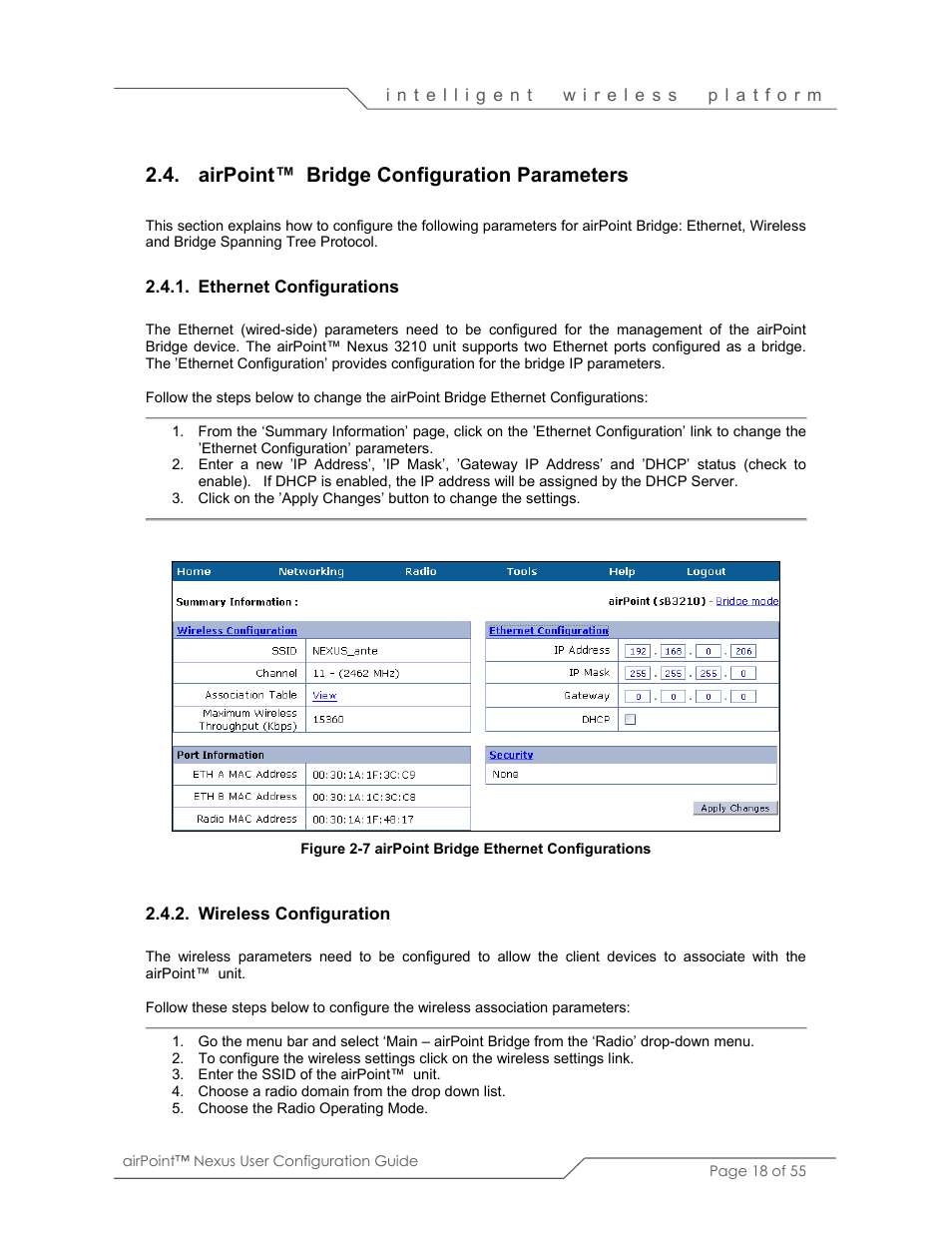 Airpoint™ bridge configuration parameters | SmartBridges sB3210 User Manual | Page 18 / 55