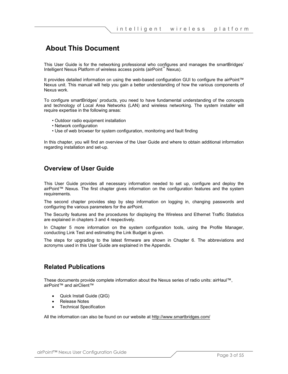 About this document, Overview of user guide, Related publications | SmartBridges sB3210 User Manual | Page 3 / 55