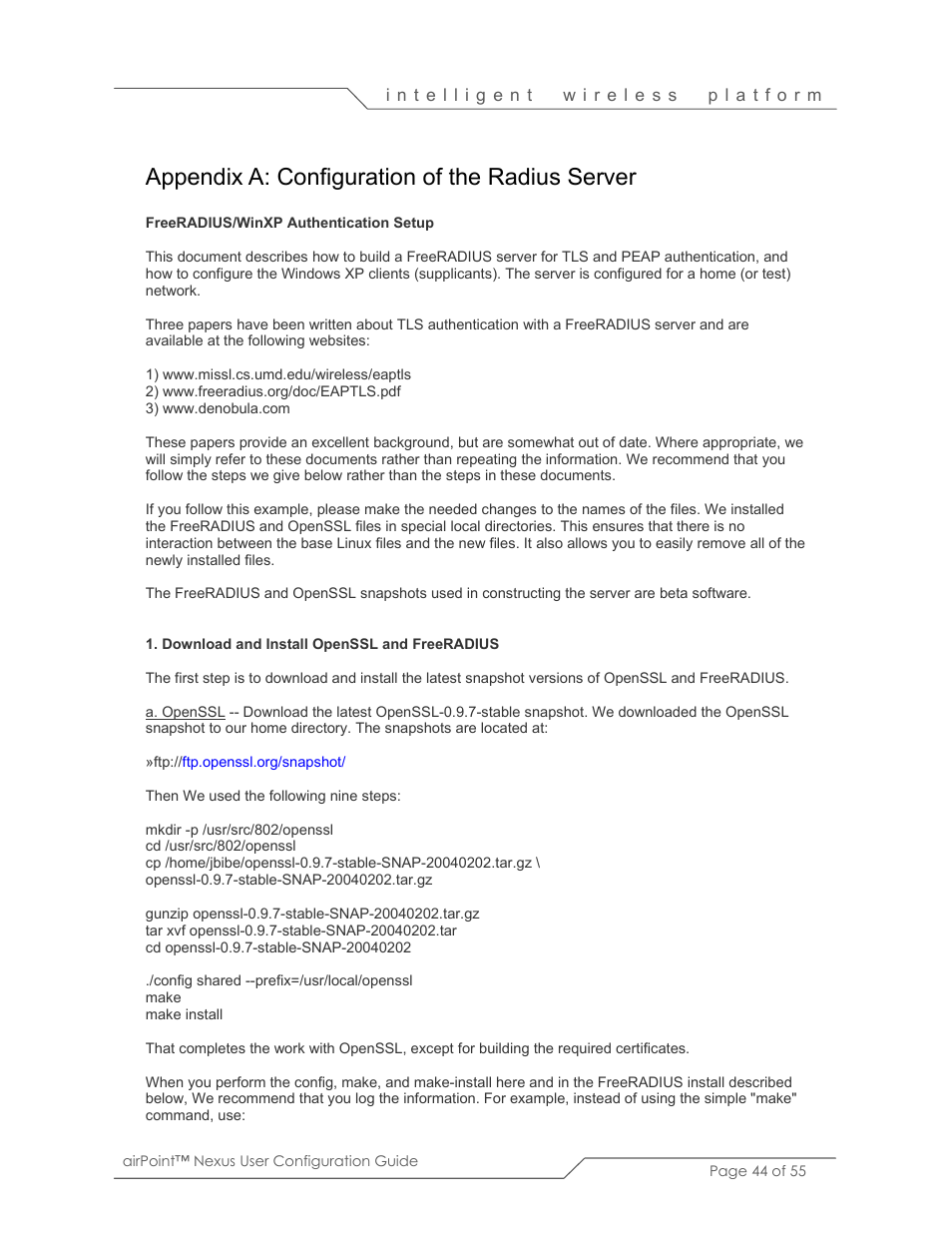 Appendix a: configuration of the radius server | SmartBridges sB3210 User Manual | Page 44 / 55