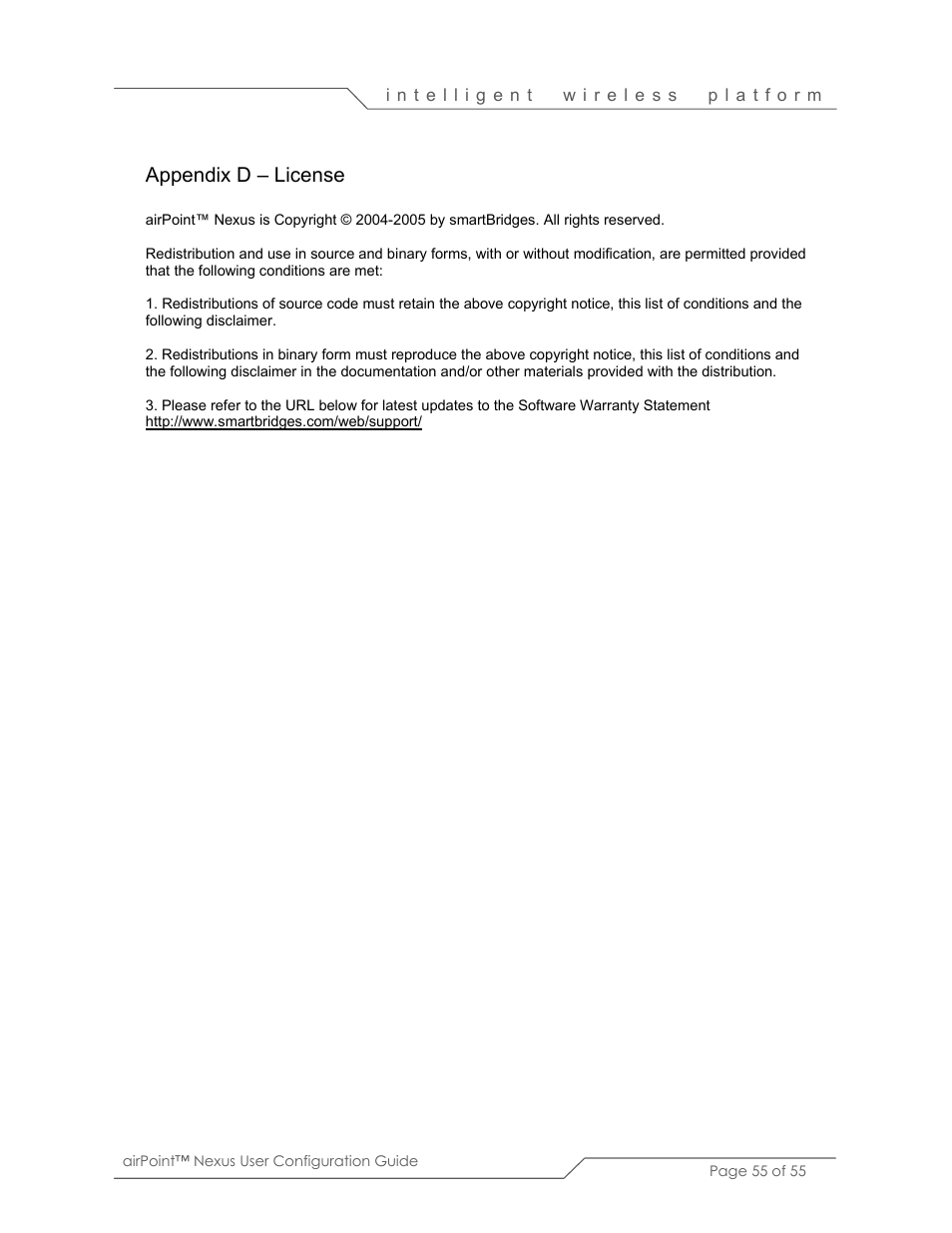 Appendix d – license | SmartBridges sB3210 User Manual | Page 55 / 55