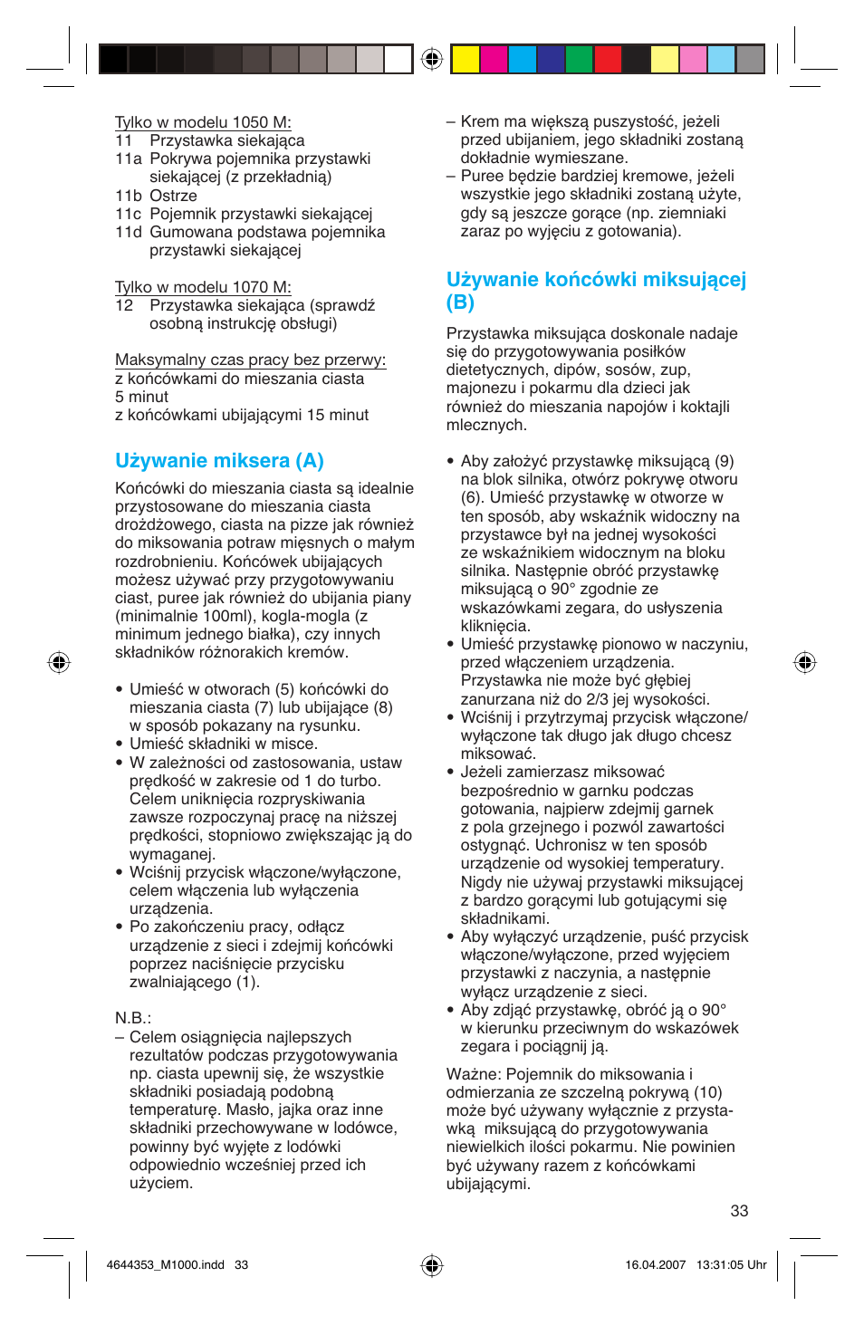 Używanie miksera (a), Używanie końcówki miksującej (b) | Braun Multiquick M 1070 M User Manual | Page 33 / 70