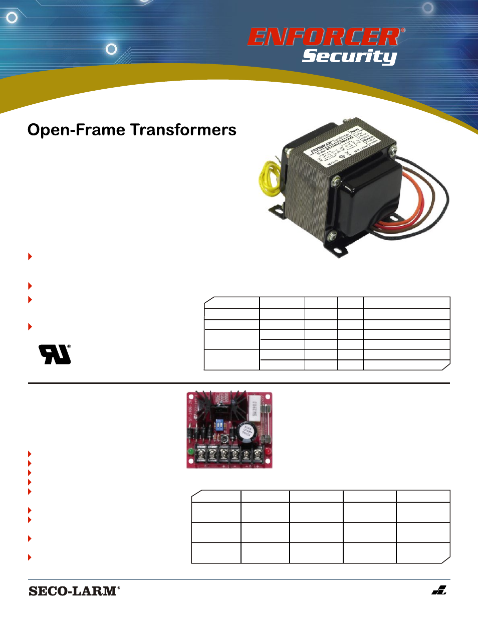 SECO-LARM USA Open-Frame Transformers ST-UV24-W50Q User Manual | 1 page