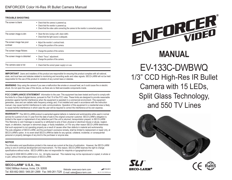 SECO-LARM USA EV-133C-DWBWQ User Manual | 2 pages