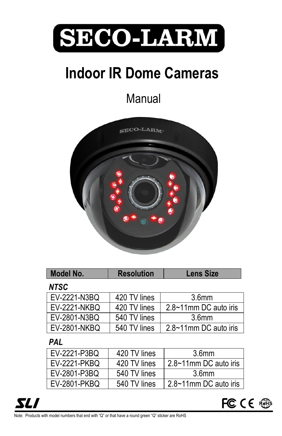 SECO-LARM USA Indoor IR Dome Cameras EV-2801-PKBQ 540 User Manual | 4 pages