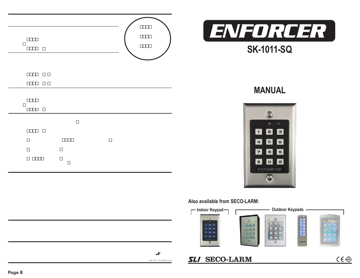 SECO-LARM USA Enforcer SK-1011-SQ User Manual | 5 pages