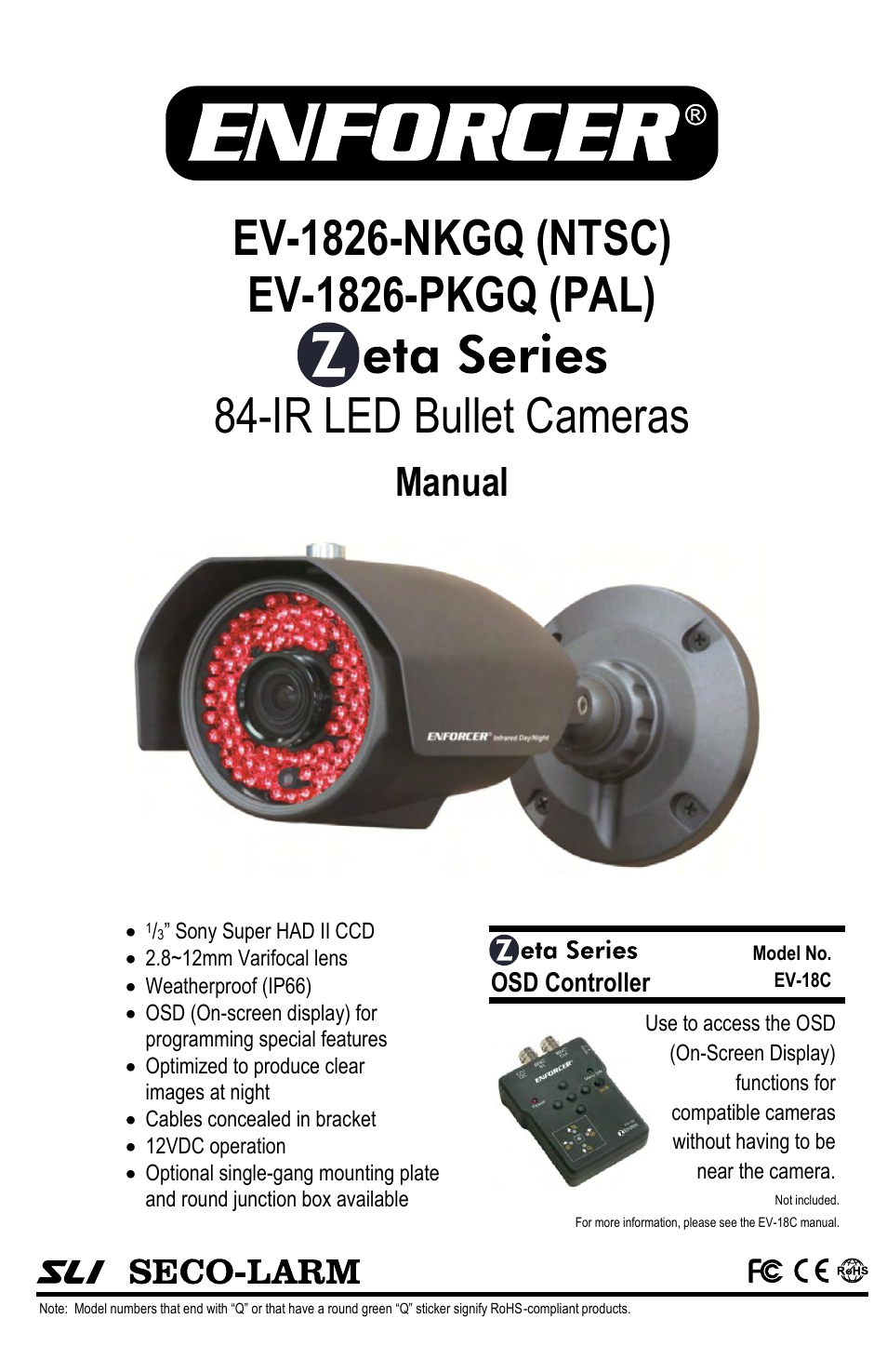 SECO-LARM USA 84-IR LED Bullet Cameras EV-1826-PKGQ User Manual | 4 pages