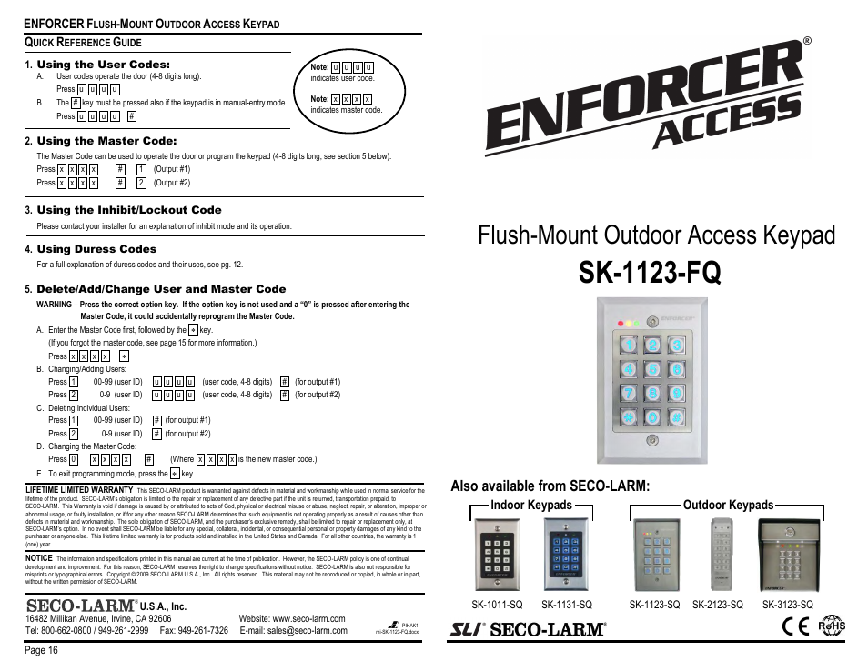 Controlled Products Systems Group SK-1123-FQ User Manual | 8 pages