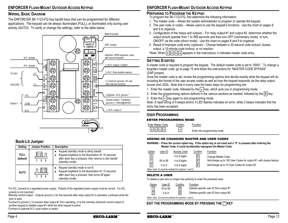 Enforcer, Back-lit jumper | Controlled Products Systems Group SK-1123-FQ User Manual | Page 4 / 8