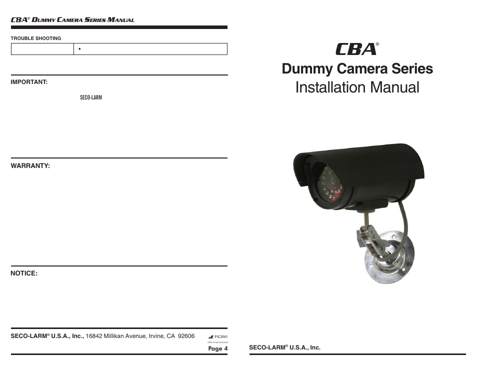 SECO-LARM USA VD-20NN User Manual | 2 pages