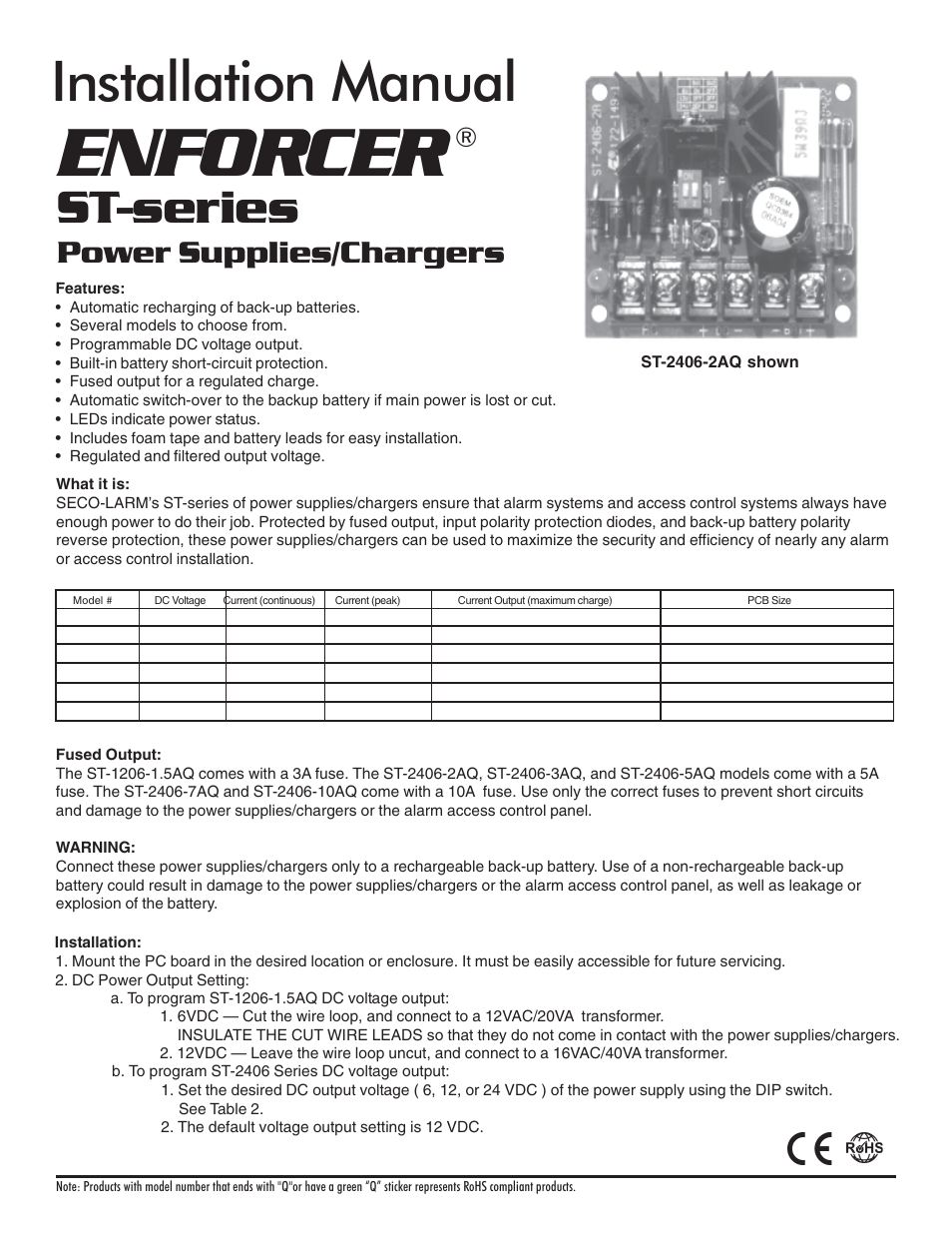 SECO-LARM USA ENFORCER ST-1206-1.5AQ User Manual | 2 pages