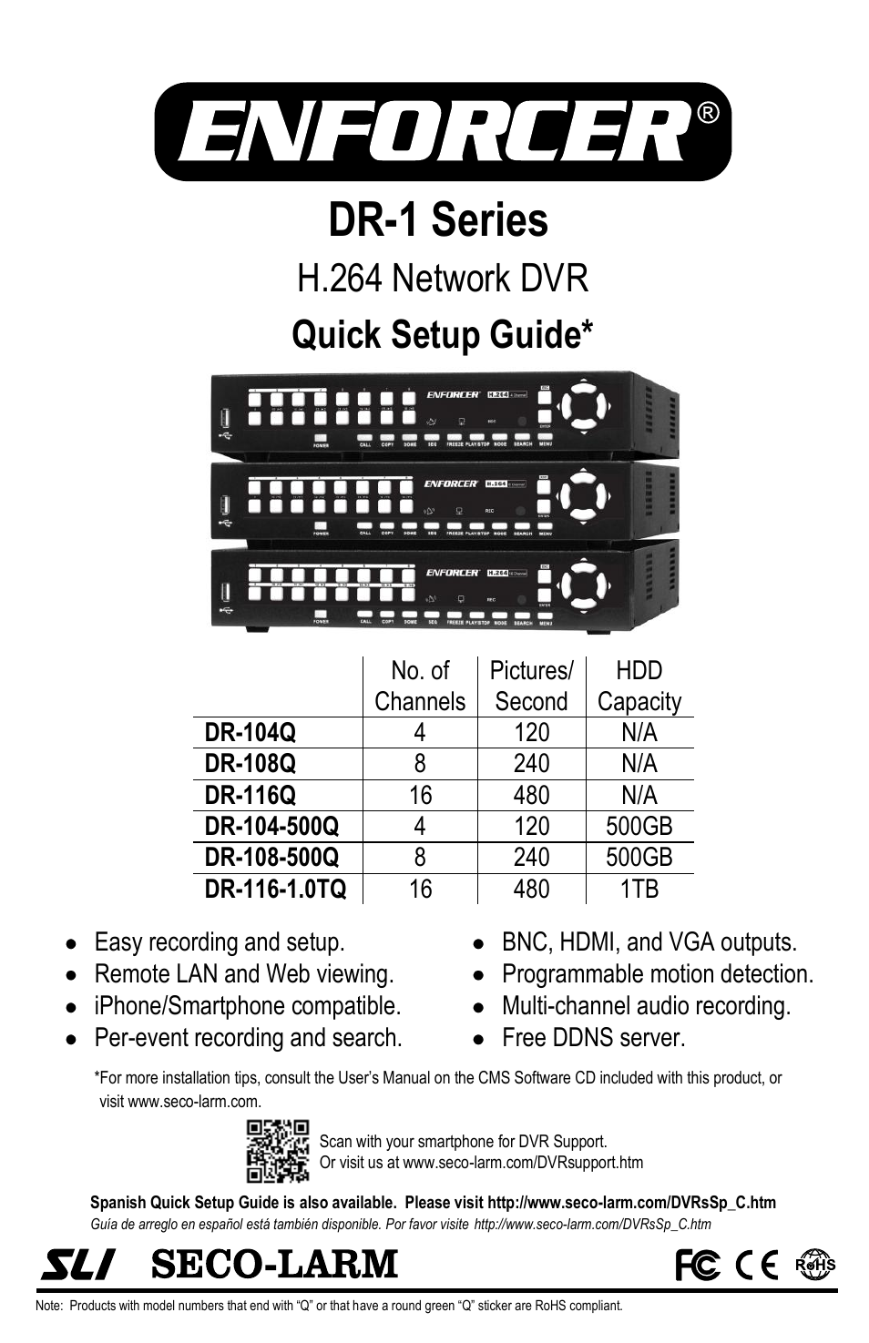 SECO-LARM USA H.264 Network DVR DR-116Q User Manual | 12 pages