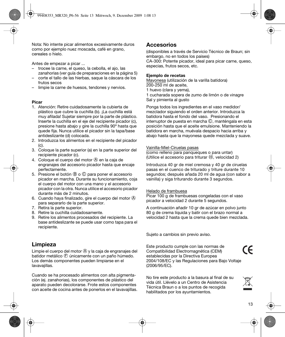 Braun MR320 Baby User Manual | Page 12 / 54