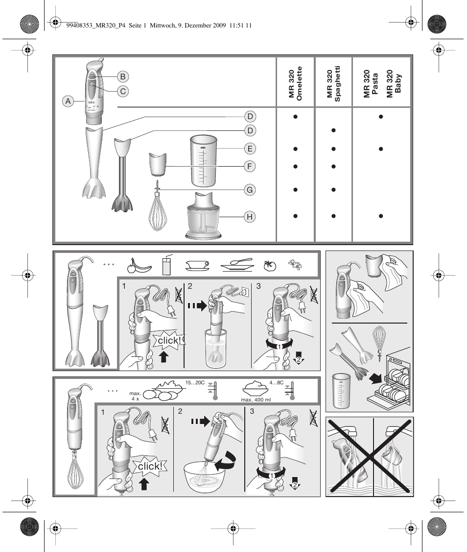 Click | Braun MR320 Baby User Manual | Page 3 / 54
