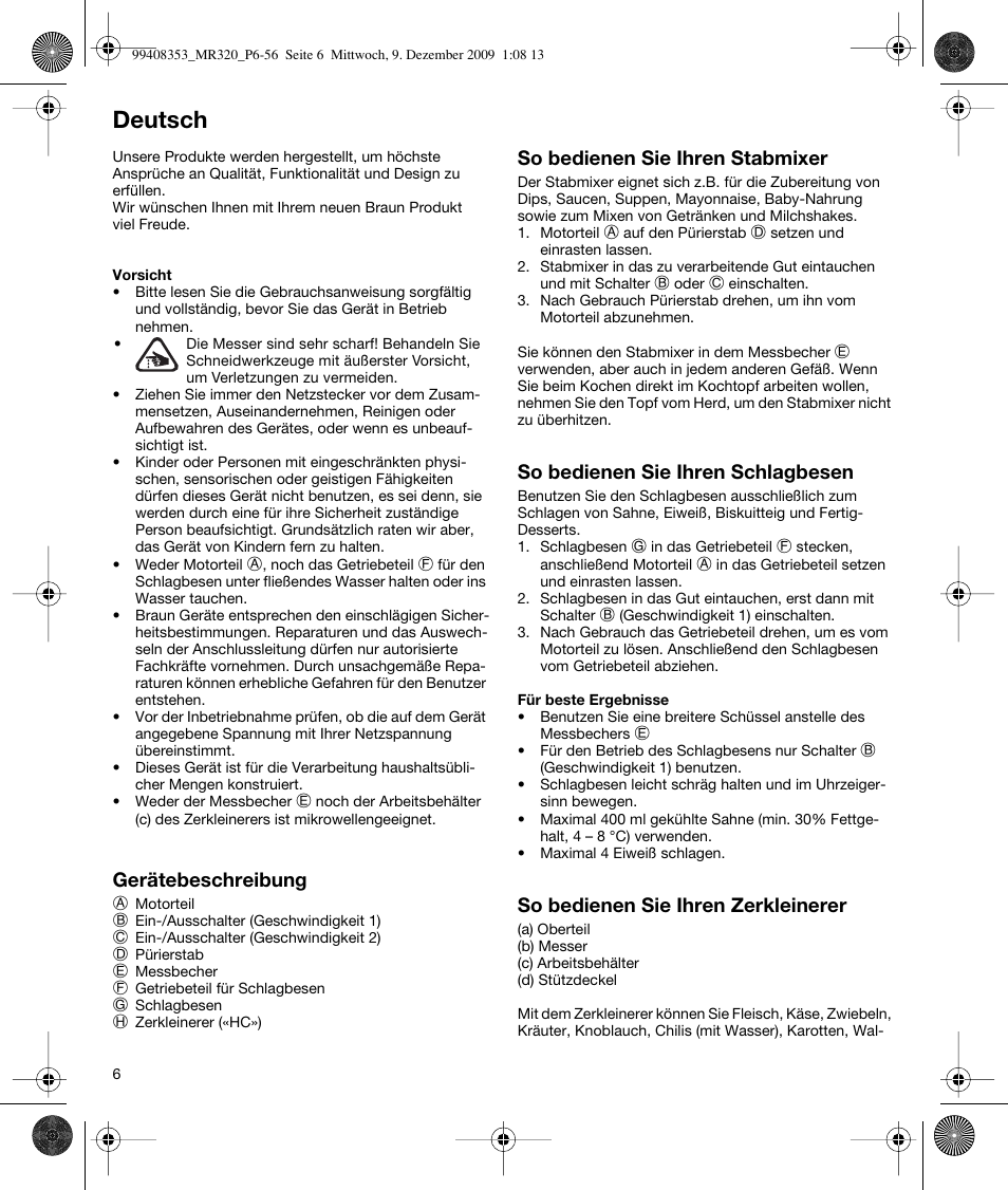 Deutsch | Braun MR320 Baby User Manual | Page 5 / 54