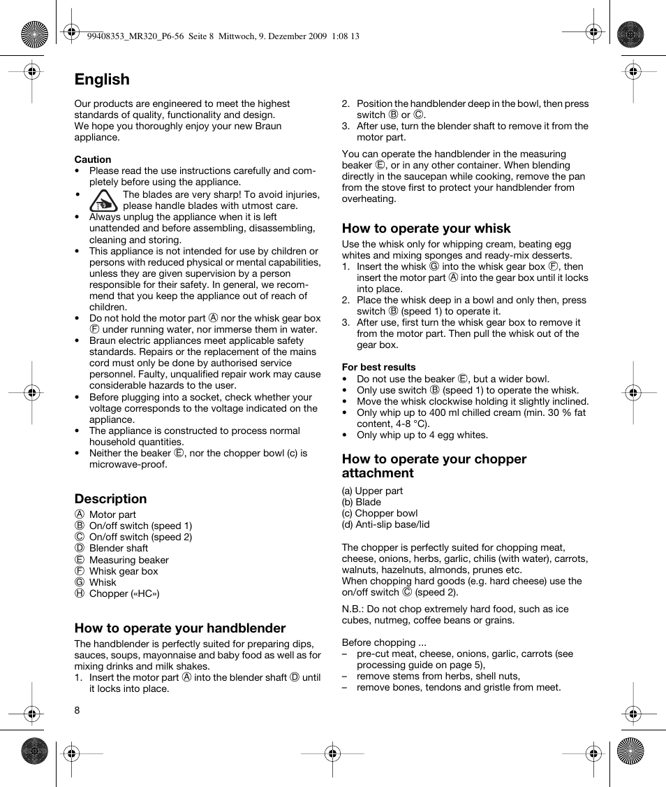 English | Braun MR320 Baby User Manual | Page 7 / 54