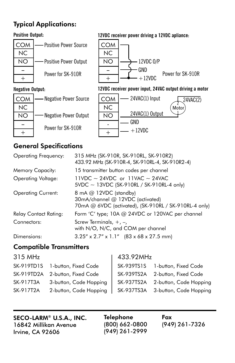 SECO-LARM USA Enforcer RF Receivers SK-910R-4 User Manual | Page 4 / 4