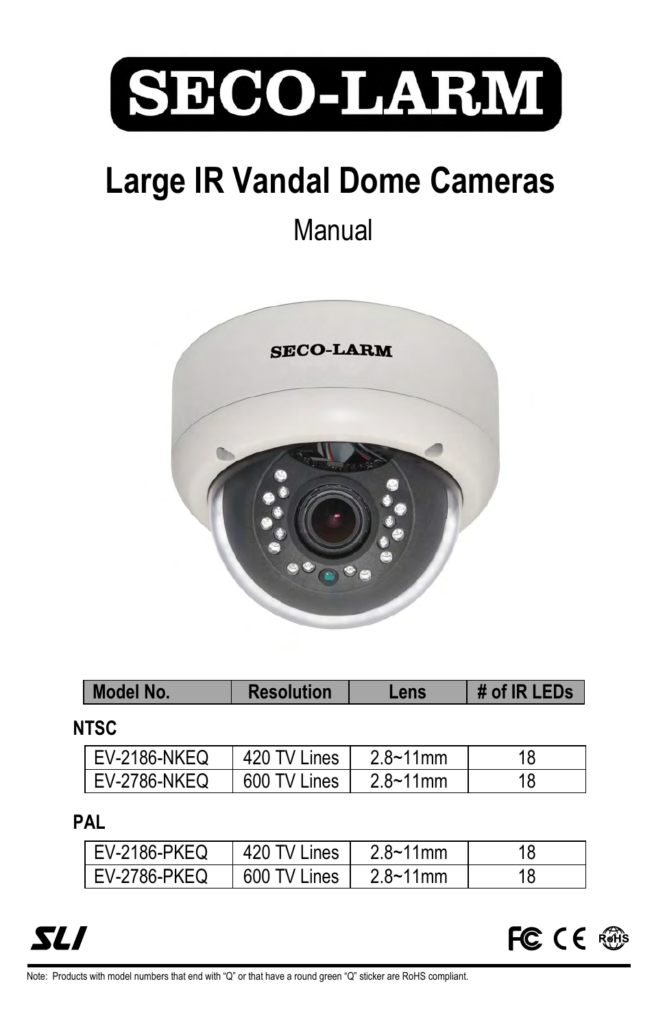 SECO-LARM USA Large IR Vandal Dome Cameras EV-2186-NKEQ User Manual | 4 pages