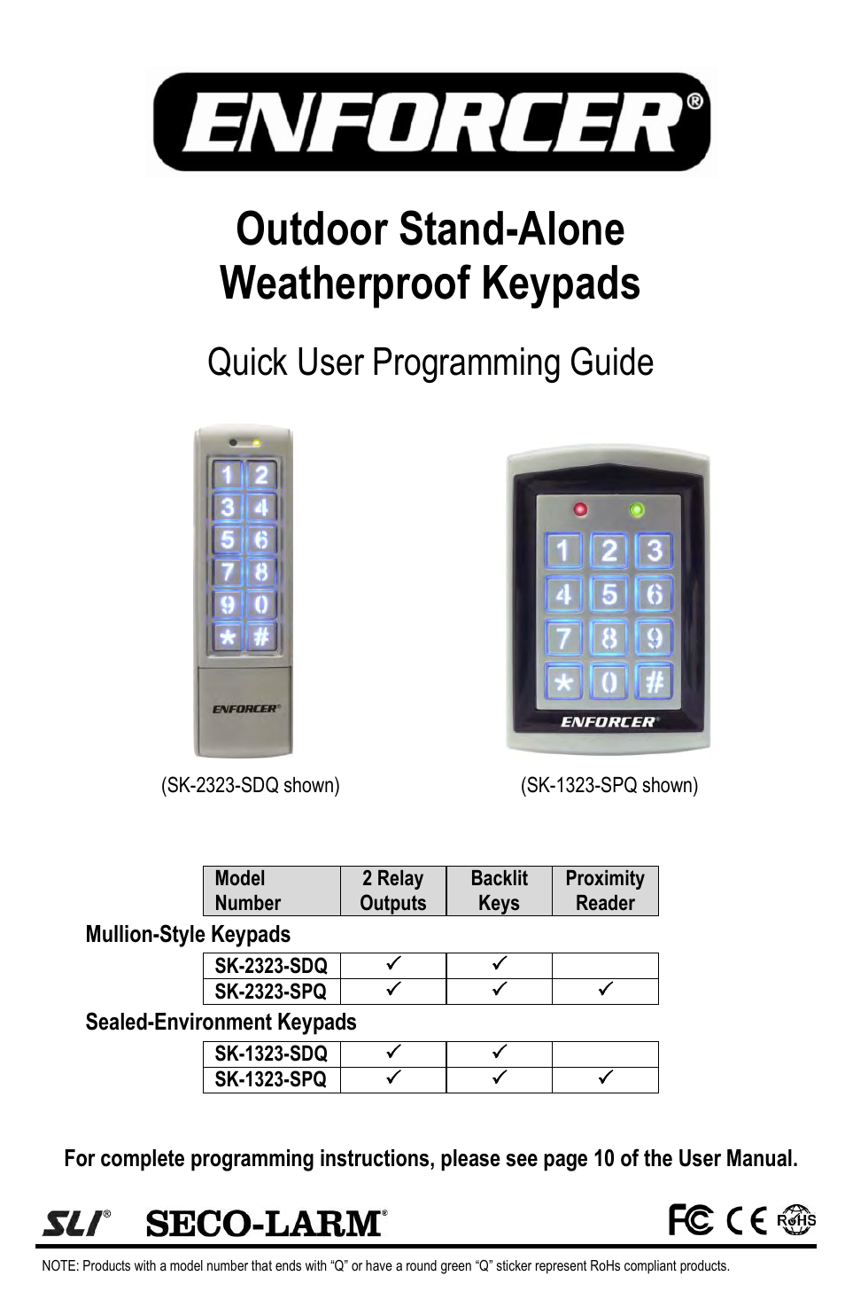 SECO-LARM USA Outdoor Stand-Alone Weatherproof Keypads SK-1323-SPQ User Manual | 4 pages