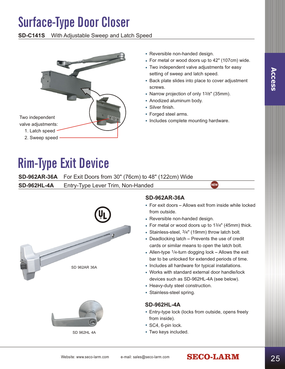 SECO-LARM USA Surface-Type Door Closer SD-C141S User Manual | 15 pages