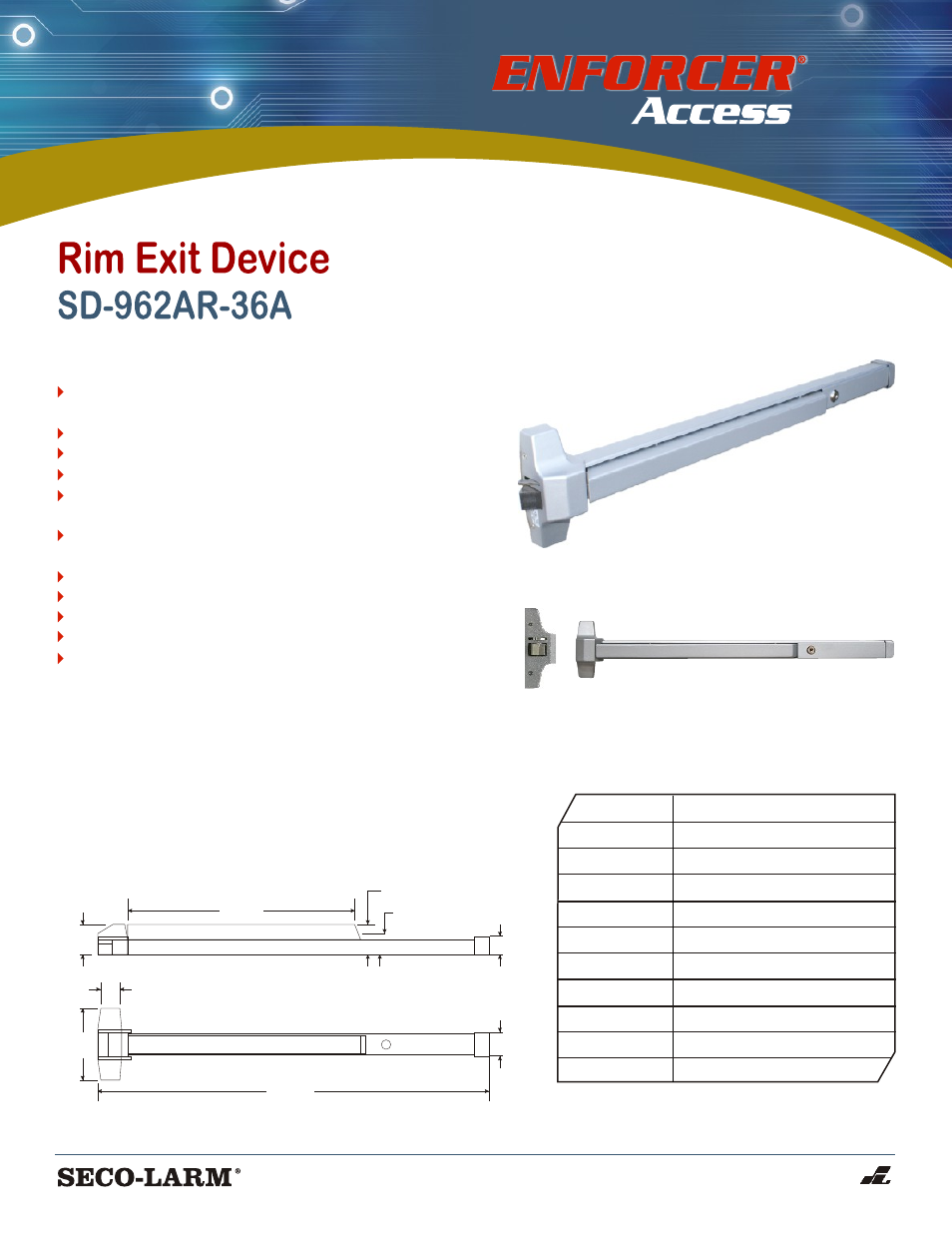 SECO-LARM USA Enforcer Access SD-962AR-36A User Manual | 1 page