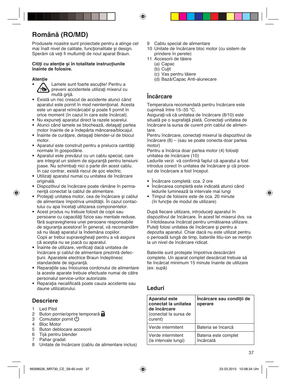 Română (ro/md) | Braun MR730 cm User Manual | Page 36 / 54