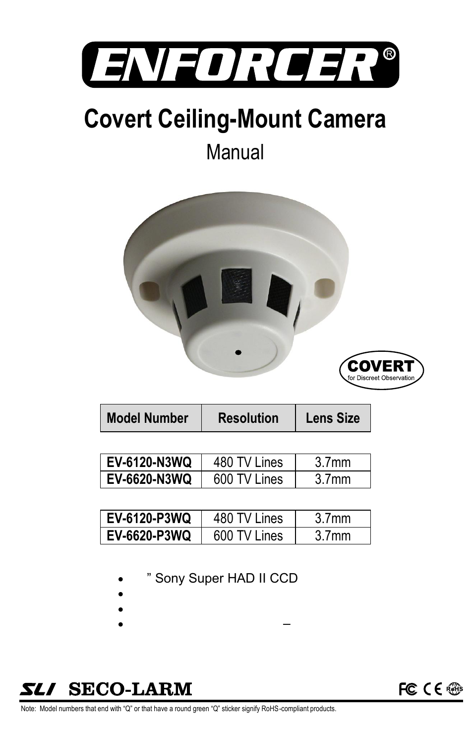 SECO-LARM USA Covert Ceiling-Mount Camera EV-6120-N3WQ User Manual | 4 pages