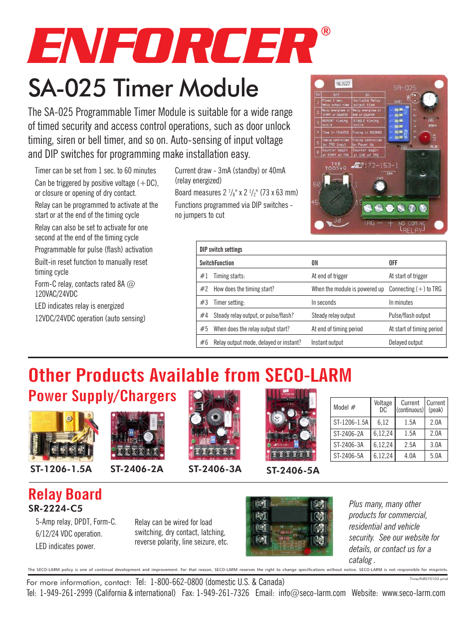 SECO-LARM USA Enforcer SA-025 User Manual | 1 page