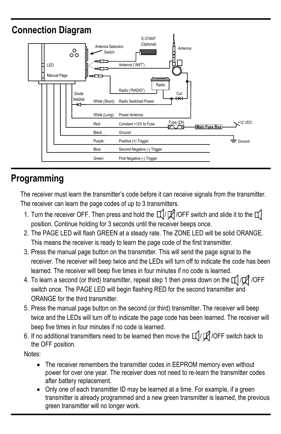 Connection diagram programming | SECO-LARM USA Enforcer E-37EV User Manual | Page 5 / 8