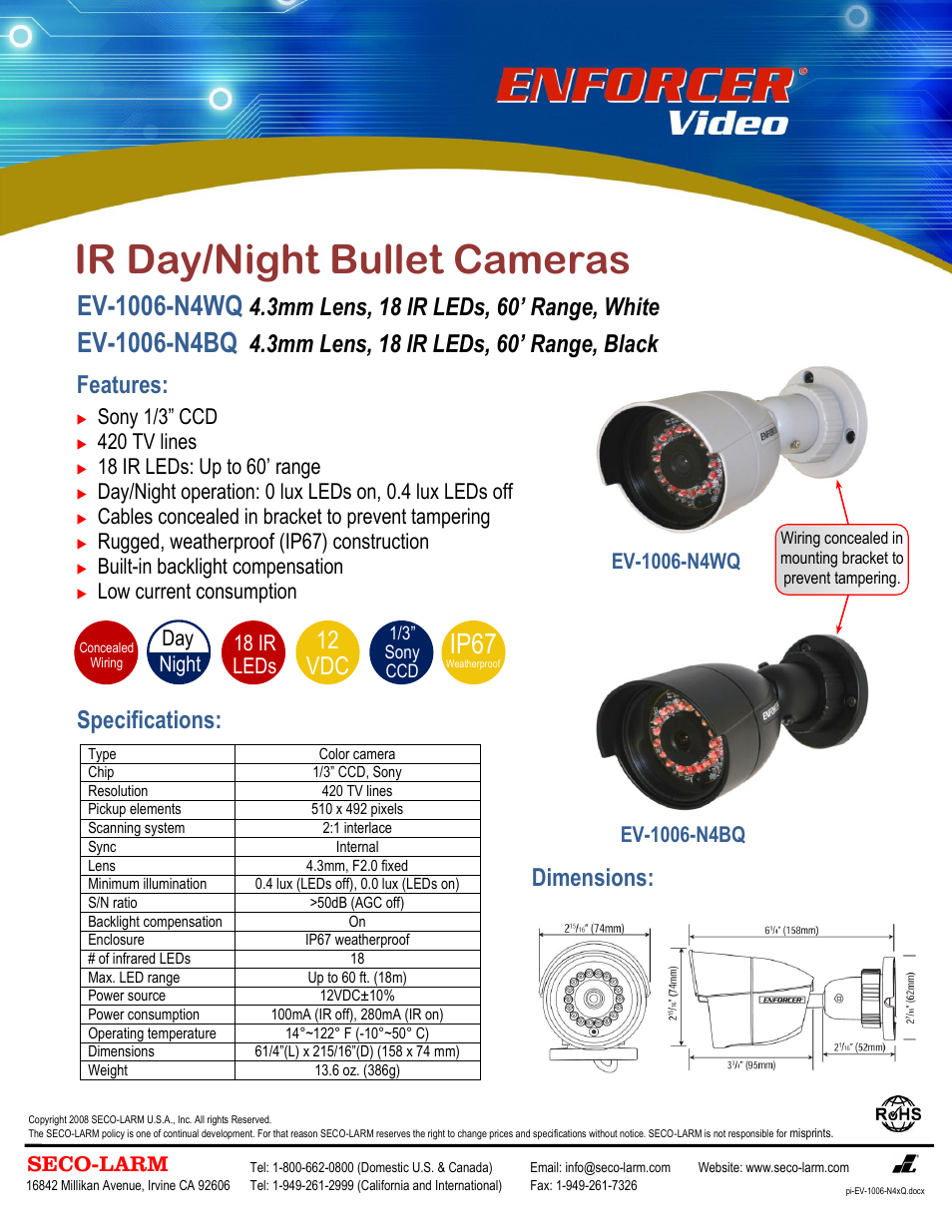 SECO-LARM USA Enforcer EV-1006-N4WQ User Manual | 1 page