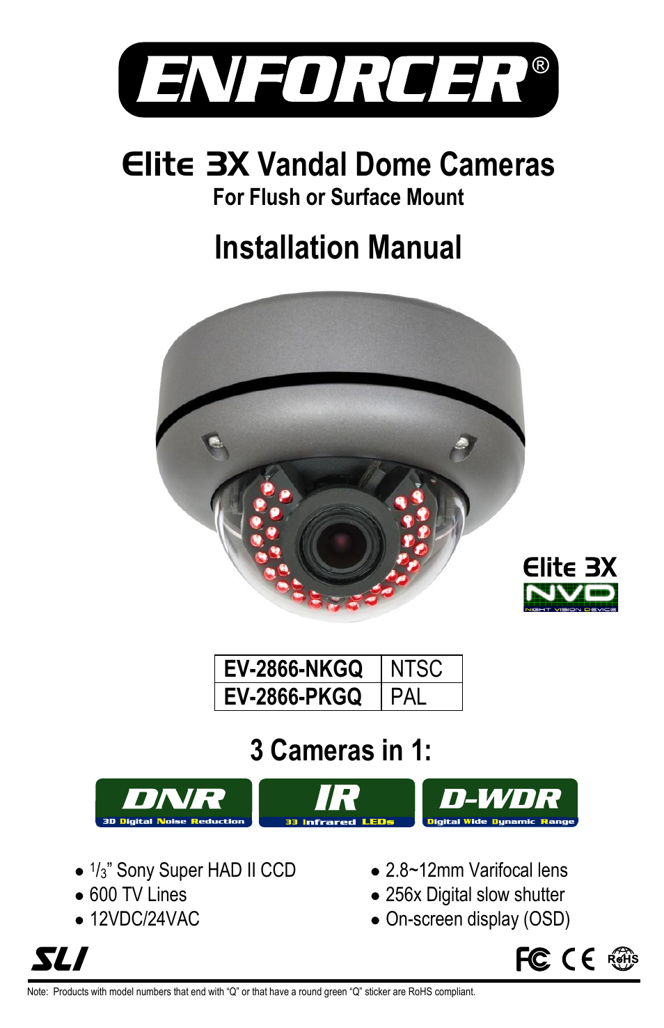 SECO-LARM USA Elite 3X Vandal Dome Cameras EV-2866-NKGQ User Manual | 4 pages