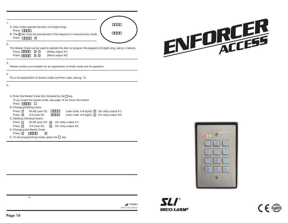 SECO-LARM USA Outdoor Digital Access SK-1123-SQ User Manual | 8 pages