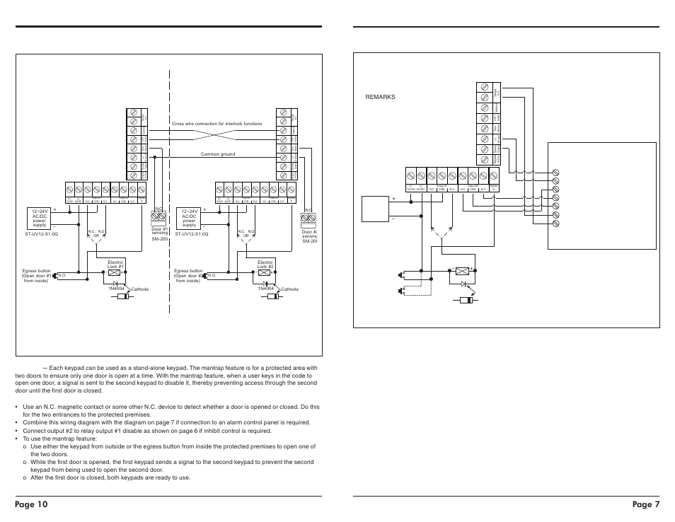 Digital access keypad manual, Seco-larm u.s.a., inc, Page 10 page 7 | Wiring, Door #1 door #2 wiring, Alarm control panel | SECO-LARM USA Outdoor Digital Access SK-1123-SQ User Manual | Page 7 / 8