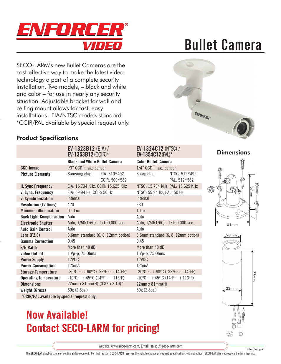 SECO-LARM USA EV-1324C12 (NTSC) User Manual | 1 page
