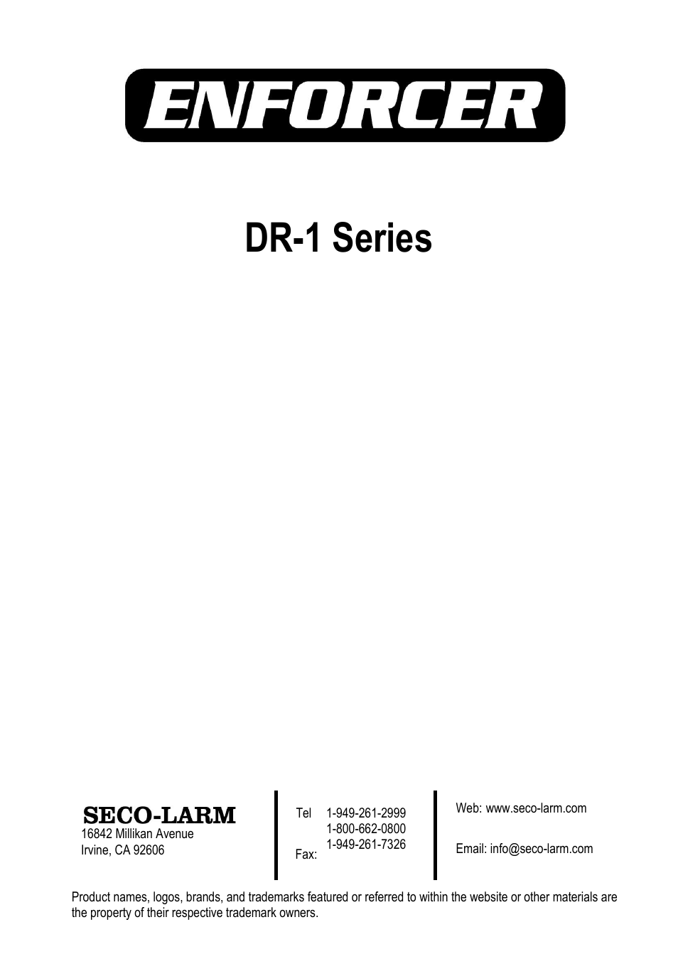 SECO-LARM USA Enforcer DR-1 DR-108Q-250Q User Manual | 3 pages