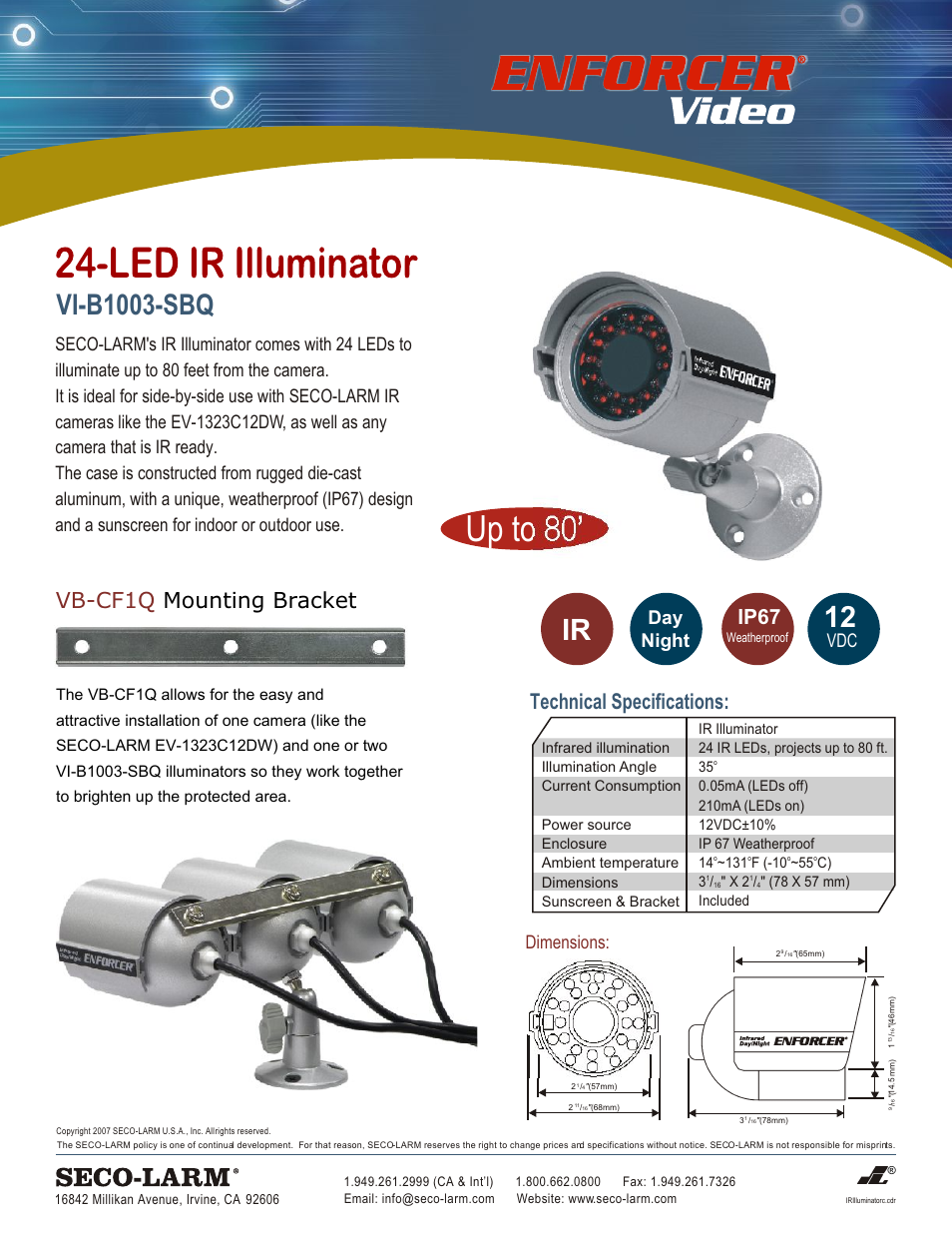 SECO-LARM USA VI-B1003-SBQ User Manual | 1 page
