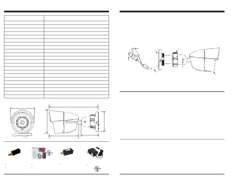 Parts list, Enforcer ccd ir day/night camera manual, Specifications | SECO-LARM USA Enforcer EV-1006-N4SQ User Manual | Page 2 / 2
