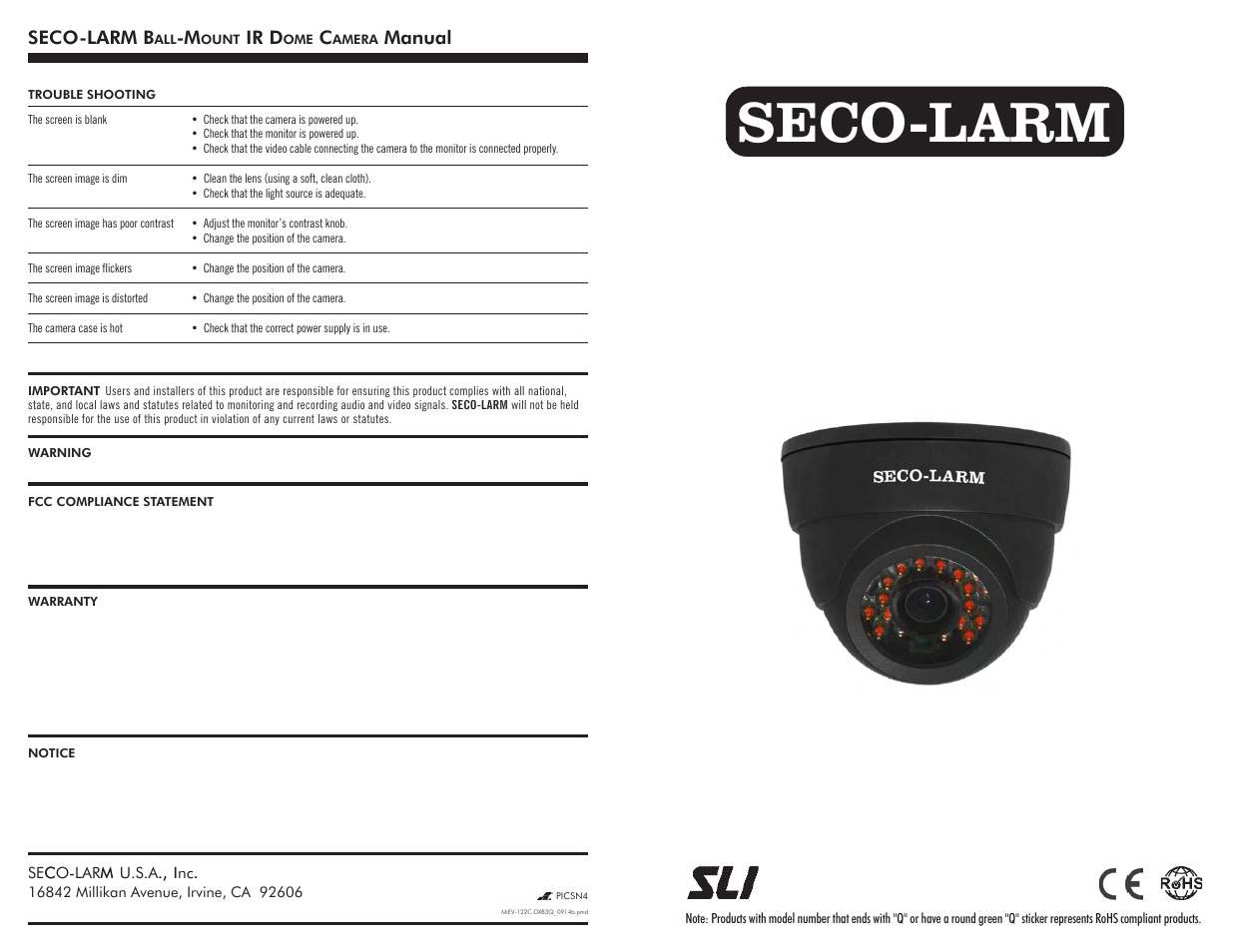 SECO-LARM USA SECO-LARM EV-122C-DXB3Q User Manual | 2 pages