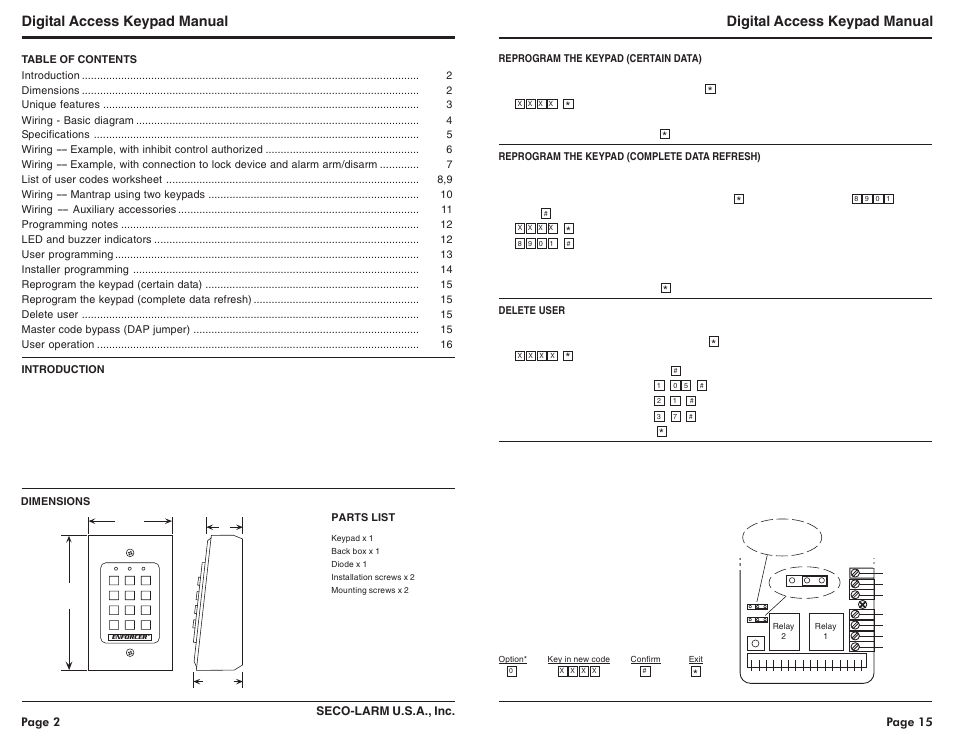 Digital access keypad manual | SECO-LARM USA Enforcer Access SK-1131-SQ User Manual | Page 2 / 8