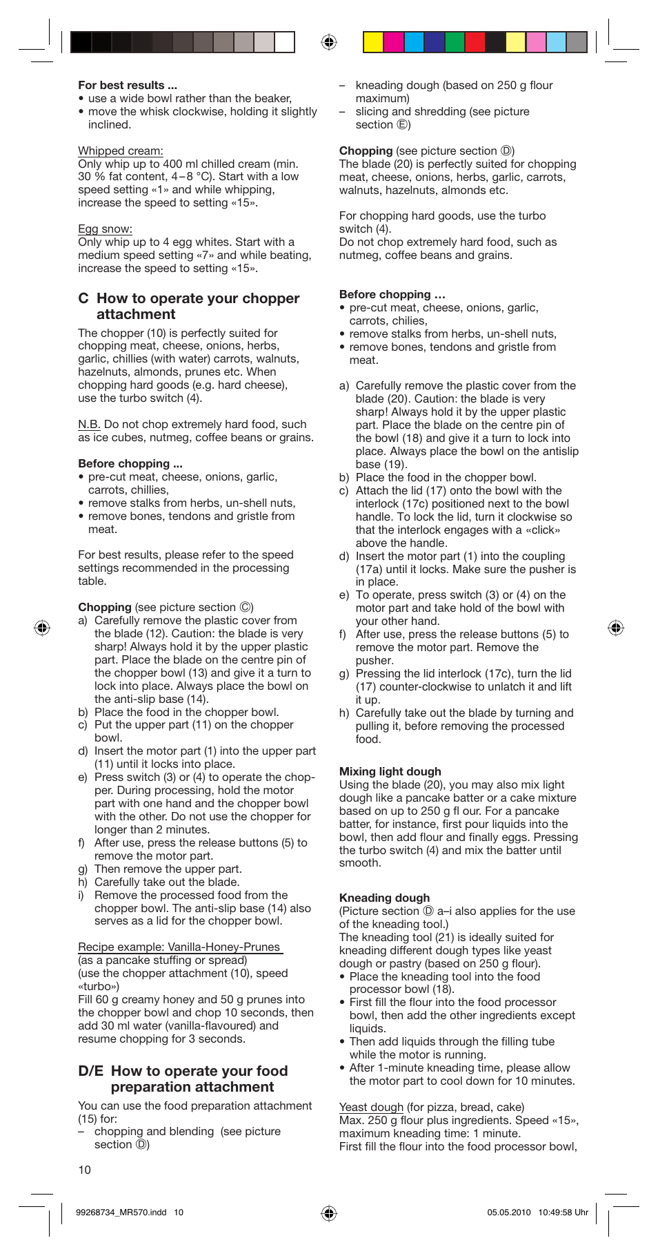 C how to operate your chopper attachment | Braun MR570 Patisserie User Manual | Page 10 / 55