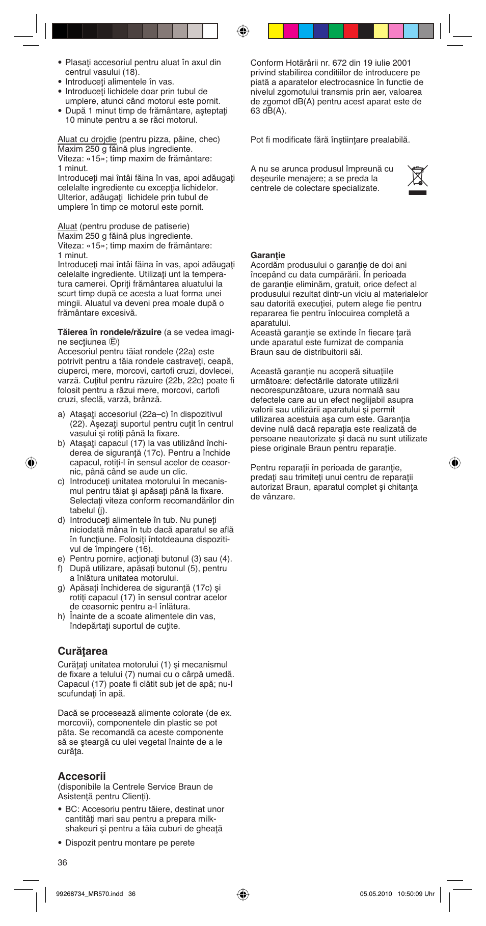 Curăţarea, Accesorii | Braun MR570 Patisserie User Manual | Page 36 / 55