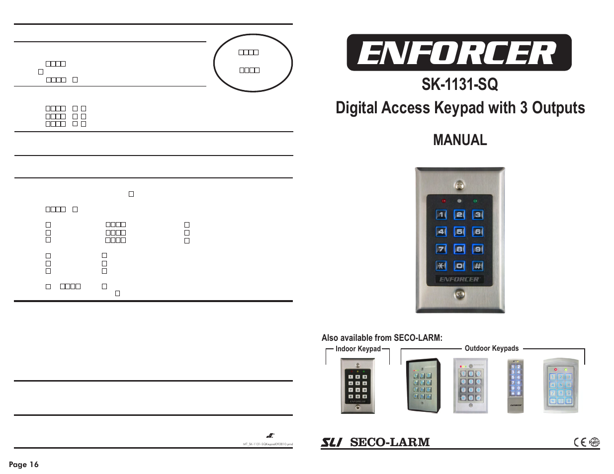 SECO-LARM USA Enforce SK-1131-SQ User Manual | 8 pages