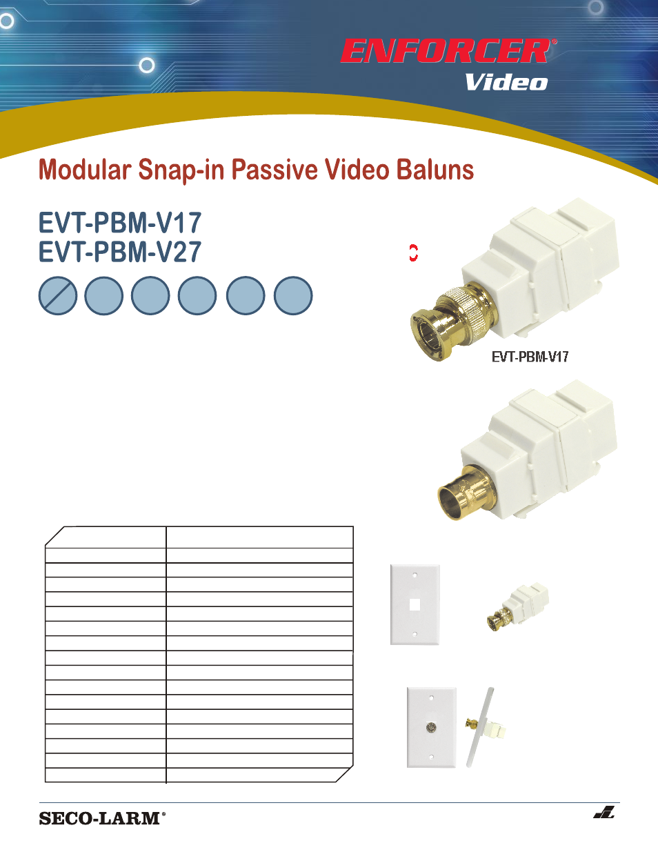 SECO-LARM USA Enforcer EVT-PBM-V27 User Manual | 1 page