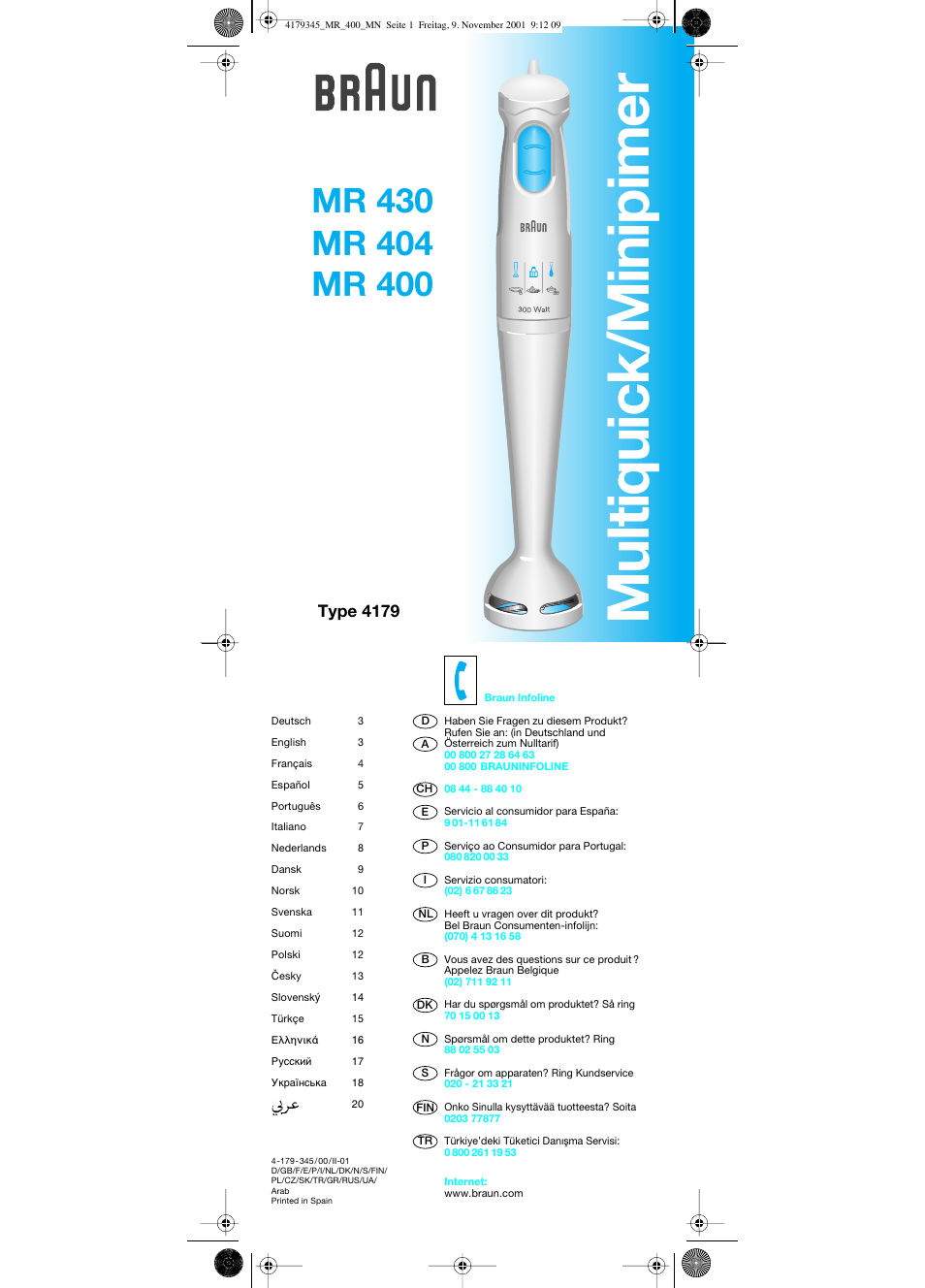 Braun MR 404 User Manual | 20 pages